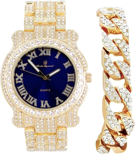 Vista 23 de Charles Raymond Reloj redondo de lujo para hombre totalmente incrustado con brillantes en plata con pulsera Bling-ed Out - L0504B