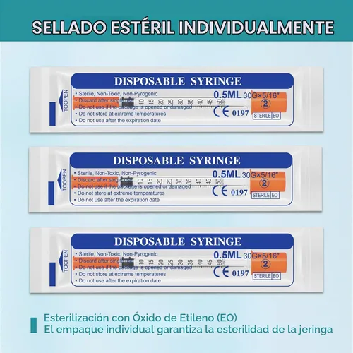 Vista 4 de Jeringas U-100 de 0.02 fl oz con aguja de 30G - Jeringa de calibre 30 de 5