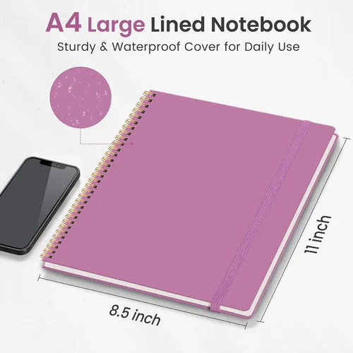 Vista 5 de Taja Cuaderno con forro en espiral, cuadernos de 8.5 x 11 pulgadas para trabajo, diario grande A4 para mujeres y hombres, cuaderno de diario