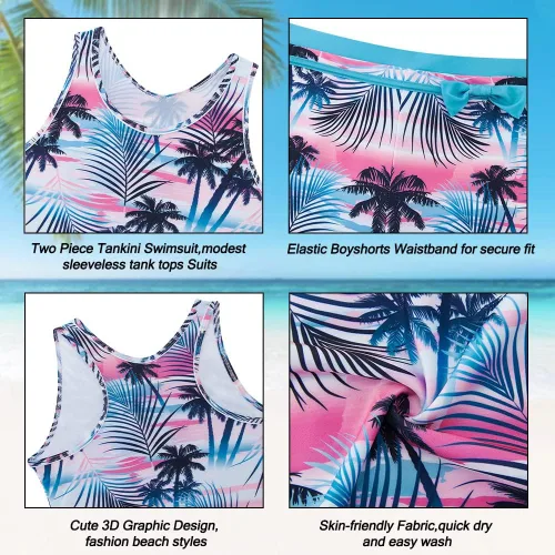 Vista 6 de Belovecol - Traje de baño de dos piezas estilo tankini para el verano y la playa, con camiseta de protección y shorts, tallas de 4 a 11 años