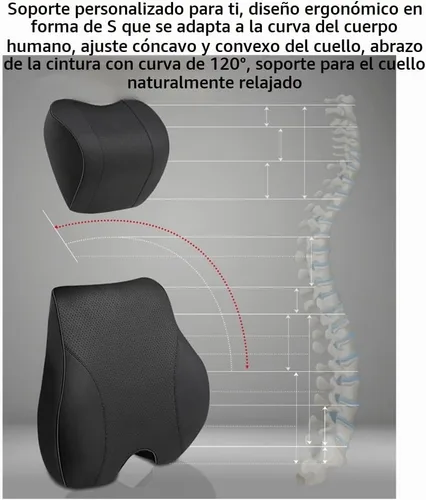 Vista 4 de Kit de almohada lumbar y cuello de automóvil, cojín ergonómico de espuma viscoelástica, alivia la fatiga de conducción, cómodo cuello y espalda Negro