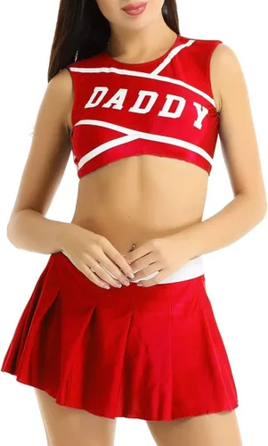 Vista 2 de YiZYiF Conjunto de uniforme de animadora con estampado de papá para mujer