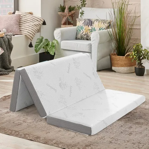 Vista 2 de Giantex Colchón plegable, colchón plegable de 4 pulgadas con infusión de gel de triple pliegue con funda de bambú y bolsa de transporte, certificado
