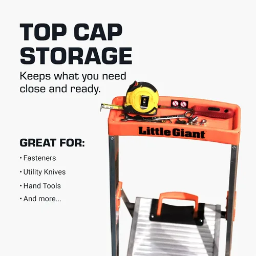 Vista 5 de 300 Libras deber calificación plataforma escalera Flip-N-Lite, 15273-001 Ultra Lightweight Ladder, Easy Release Handle, Wide Anti Slip Steps, Home
