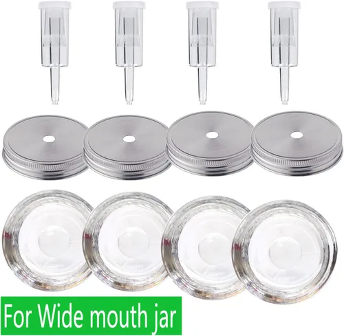 Vista 2 de 4 Set Fermentation Kit for Wide Mouth Jars,4Pack Glass Weight+ 4 Stainless Steel Fermenting Lids with 4 Airlocks(Jars Not Included)