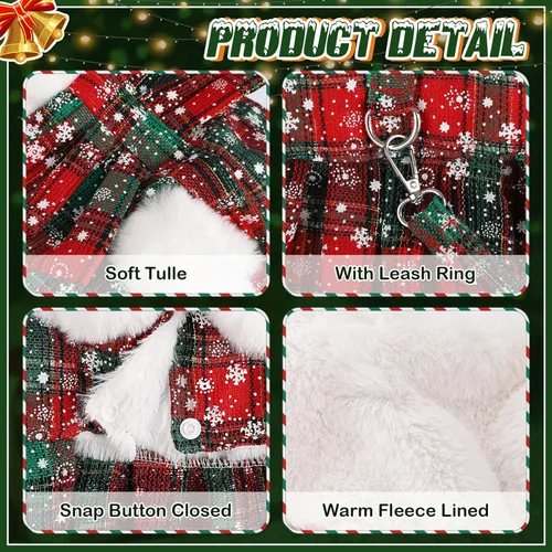Vista 4 de Vestido de suéter de Navidad para perro con correa, conjunto de suéteres para cachorros para perros pequeños hembra, traje de mascota a cuadros