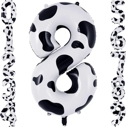 Vista 14 de Globo con el número 0 con estampado de vaca, globos grandes de cumpleaños con número de vaca de 40 pulgadas, globos de aluminio Mylar número 0