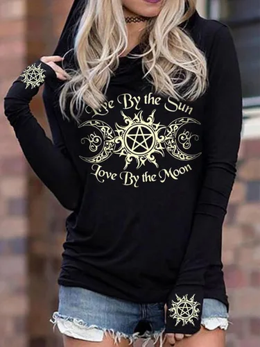 Vista 2 de Camiseta con capucha de calavera para mujer, estilo gótico, retro, con gráfico, para Halloween, casual, de manga larga