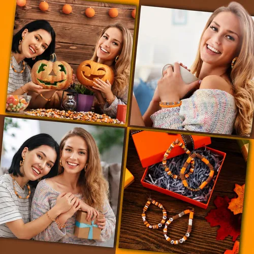 Vista 5 de Ferraycle Juego de 5700 cuentas de arcilla de otoño de Halloween, cuentas de arcilla de Navidad, kits de fabricación de joyas para pulseras, Naranja