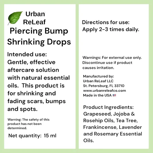 Vista 9 de Set Urban ReLeaf Piercing Bump Shrinking Drops & Piercing Relief Solution ! Cuidado posterior suave y eficaz. Ayuda rápida para piercings irritados