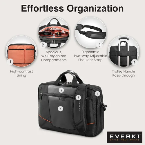Vista 3 de Everki Flight Business - Maletín para laptop de 15.6 o 16 pulgadas, ideal para viajes, hombres o mujeres, organizado, negro (EKB419)