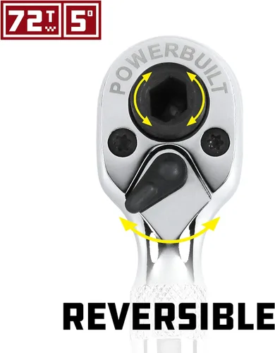 Vista 4 de Powerbuilt Trinquete recortado, llave de trinquete mini de 1/4 pulg, reversible de 72 dientes, para espacios reducidos, de liberación rápida - 940478