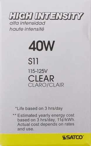 Vista 4 de Satco S3629 - Bombilla S11 de base intermedia de 40 W, transparente, 1 unidad (paquete de 1)