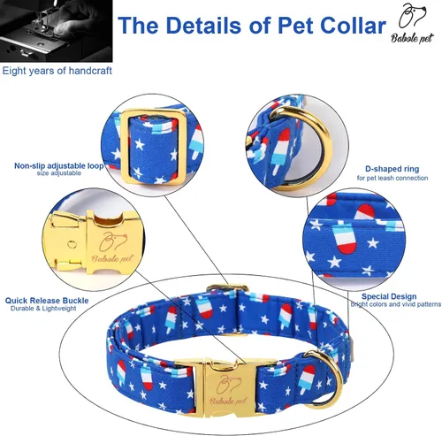 Vista 324 de Collar para perros del 4 de julio, collares patrióticos azules para cachorros y perros pequeños, ligero y ajustable 1776 collares para cachorros