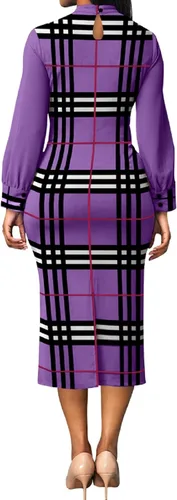 Vista 2 de Oxgmoky Vestido para mujer, vestidos de iglesia para trabajo, negocios, entallado, manga dividida, cuello redondo, vestidos de lápiz florales