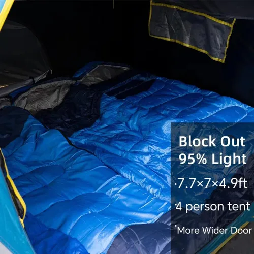 Vista 3 de LOYEAHCAMP Tienda de Campaña Blackout para 4 Personas, Montaje Fácil Tienda Domo Familiar Impermeable para Acampar con Sobretecho, Tienda Familiar