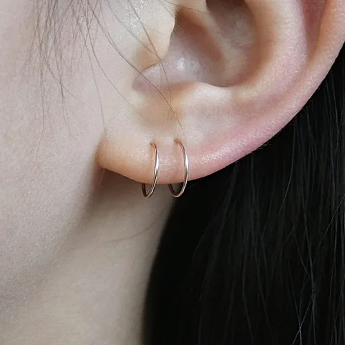 Vista 142 de Small Gold or Sterling Silver Huggie Hoop Earrings for Women Cartilage Nose Helix Tragus