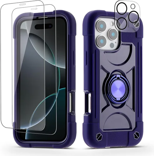 Vista 78 de Funda para iPhone 11 de 6.1 pulgadas con soporte de anillo, con 2 protectores de pantalla de vidrio, resistente a los golpes, resistente a