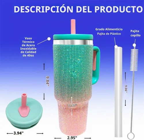 Vista 2 de Botella de agua aislada de 40 onzas, vaso de acero inoxidable Aqua Pink - Diamante