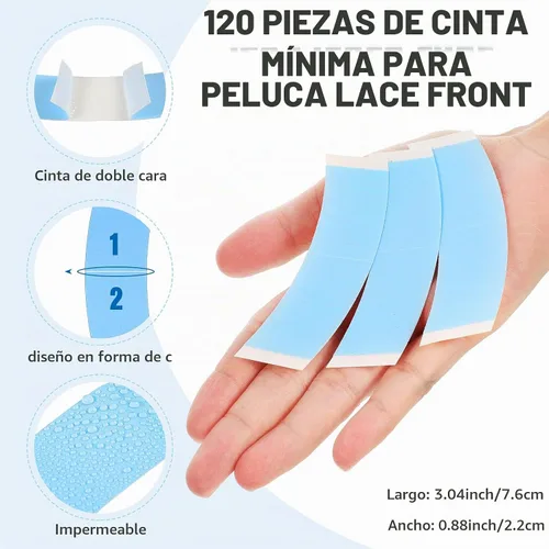 Vista 2 de Maitys 120 piezas de cinta frontal de encaje para peluca, adhesivo de doble cara, impermeable, en forma de C, para pelucas largas y cortas, sin
