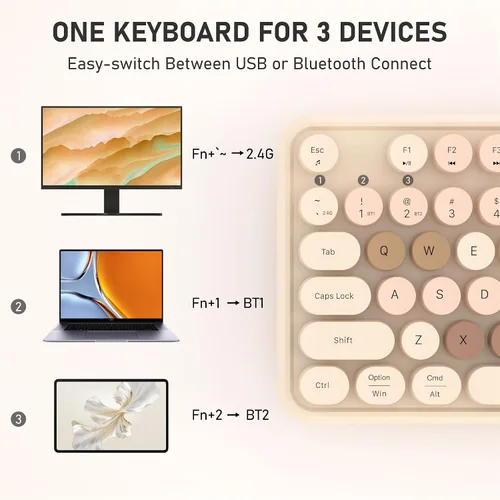 Vista 3 de Teclado Bluetooth inalámbrico colorido (té de leche colorido)