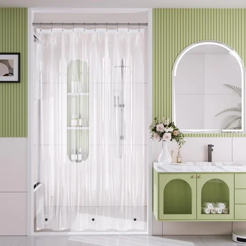 Vista 39 de AmazerBath Forro de cortina de ducha, 72x72 Forros de cortina de ducha beige, Forro de ducha de plástico ligero, Bonitas cortinas de ducha PEVA
