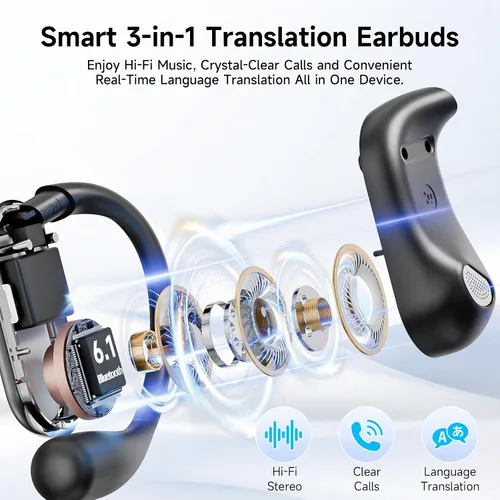 Vista 6 de Auriculares de traducción AI en tiempo real Auriculares de traductor de 198 Azul real