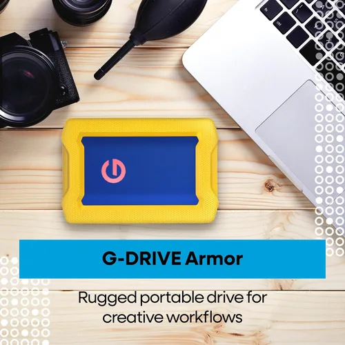 Vista 3 de 1TB G-Drive ArmorATD Resistente, Duradera Unidad Externa Portátil HDD, Hasta 130MB/s, USB-C (5Gbps), USB 3.2 Gen 1 – SDPHE1G-001T Dorado