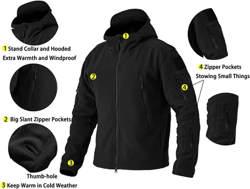 Vista 5 de BIYLACLESEN Chaquetas tácticas de forro polar Softshell para hombre con cremallera completa