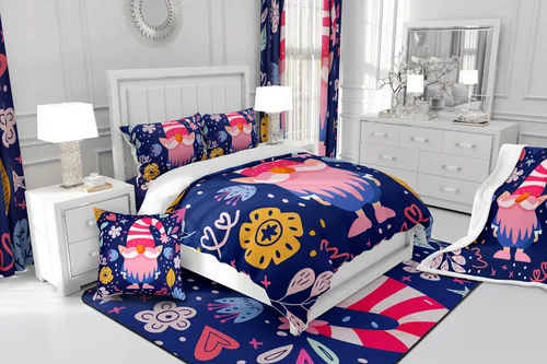 Vista 4 de Erosebridal Juego de ropa de cama de Navidad tamaño individual, bonita funda de edredón enana de Papá Noel de dibujos animados para niños, funda
