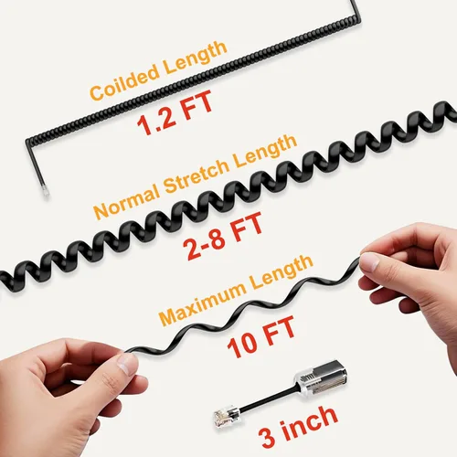 Vista 2 de Uvital Desenredador de cable para teléfono celular, 1 paquete de cable de teléfono fijo de 8 pies sin enrollar (1.2 pies en espiral) y 1 paquete