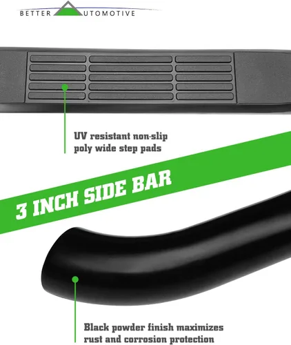 Vista 4 de Rieles laterales compatibles con Nissan Frontier King Cab 2005-2026 / Suzuki Equator 2005-2012 Extra Cab 3 pulgadas, barras laterales negras NERF