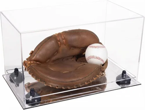 Vista 128 de Better Display Cases Vitrina de guantes de béisbol de acrílico transparente con elevadores negros (A011/V16)