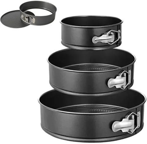 Vista 7 de Springform - Juego de 3 moldes para pasteles (5, 7, 9 pulgadas), molde redondo para tartas de queso, antiadherentes, molde para tartas de queso