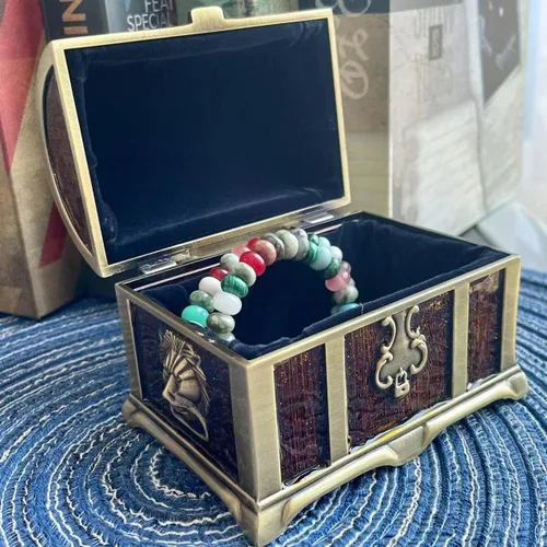 Vista 2 de Caja de joyería de metal vintage, caja de joyería del tesoro, bandeja de almacenamiento de gemas, anillos, aretes, collar, recuerdo, bolsa