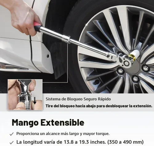 Vista 2 de FIRSTINFO F3222ND Taiwán - Llave de trinquete extensible flexible y con bloqueo de 1/2 pulgada reversible, agarre suave con acción de engranaje