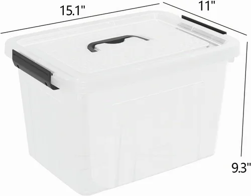 Vista 3 de Paquete de 4 cajas de plástico de 20 L, contenedores de almacenamiento transparentes con tapas/asas