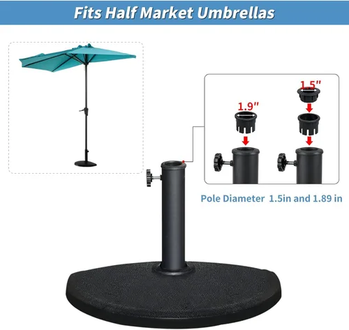 Vista 3 de COBANA Base de sombrilla de patio semicircular, soporte de resina resistente para jardín y piscina, 20 libras