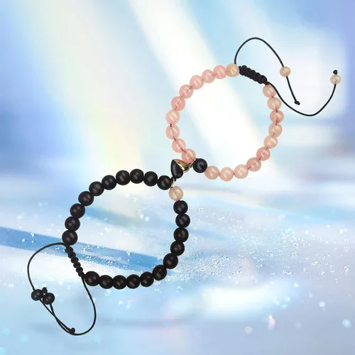 Vista 25 de 2 pulseras magnéticas para parejas, piedra natural negra mate, cristal para votos de amor eterno, juego de pulseras de cuentas de piedra de energía
