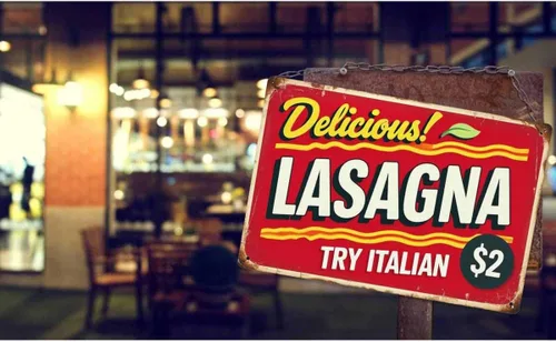 Vista 2 de AOYEGO Letrero de hojalata de lasaña, con texto en inglés "Try Italy Delicious Food", de metal, vintage, para cafeterías, bares, bares, bares