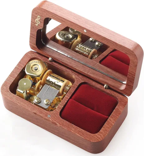 Vista 7 de SOFTALK Joyero de madera vintage para anillos musicales, regalos para propuestas, compromiso, boda, Navidad, cumpleaños, día de San Valentín