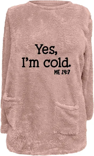 Vista 3 de BLNVKOP Sudadera de forro polar mullido de invierno para mujer, con texto en inglés "Yes I'm Cold Me" 247
