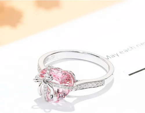Vista 3 de Delicado anillo de plata 925 rosa con forma de corazón de circón para mujer, anillo de compromiso de aniversario, boda, anillos de promesa, anillo