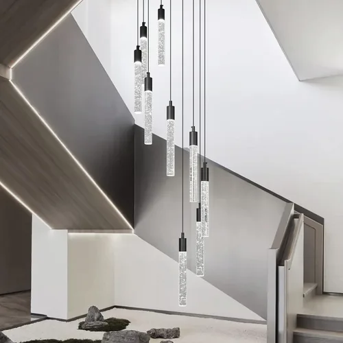 Vista 13 de Lámpara colgante de cristal cromado, 9 luces, regulable, 54 W, 6000 K, escalera, grande, vestíbulo, sala de estar, vestíbulo, techo alto