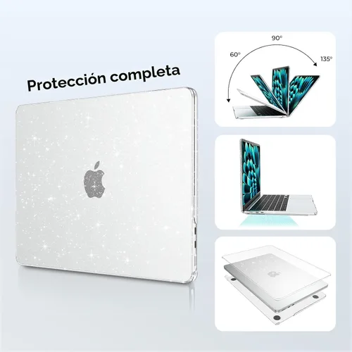 Vista 4 de EooCoo Funda brillante para MacBook Air de 13 pulgadas M5/M4/M3/M2 2026 Purpurina transparente.