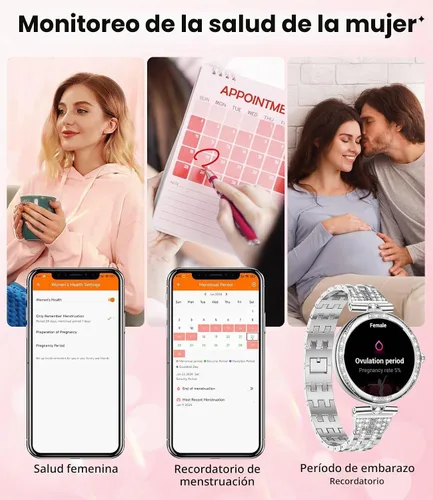 Vista 7 de LIGE Relojes inteligentes para mujeres (Responder/Realizar llamada) con diamantes, reloj inteligente AMOLED de 1.19” con monitor de ritmo