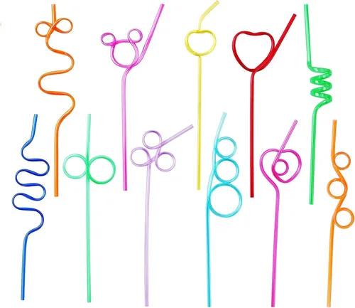 Vista 8 de 15 pajitas de plástico reutilizables rizadas para niños y adultos, pajitas coloridas y divertidas para actividades en el aula, regalo para el día