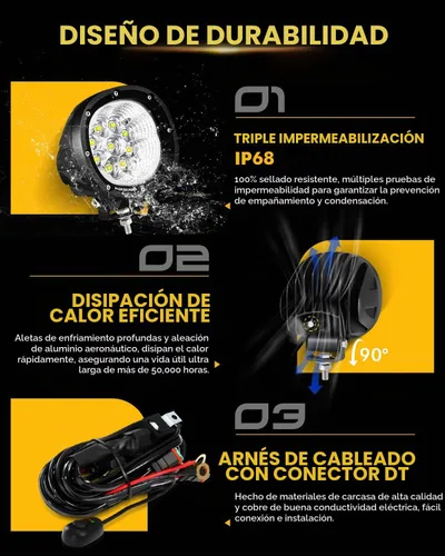 Vista 4 de Auxbeam Paquete de 2 unidades de luces LED de haz de inundación de la serie Luces de inundación blancas de la serie P4