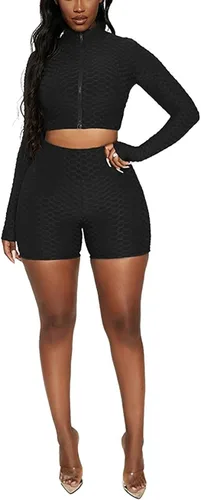 Vista 5 de Conjunto deportivo de 2 piezas para mujer, camiseta corta deportiva de manga larga y cintura alta para yoga