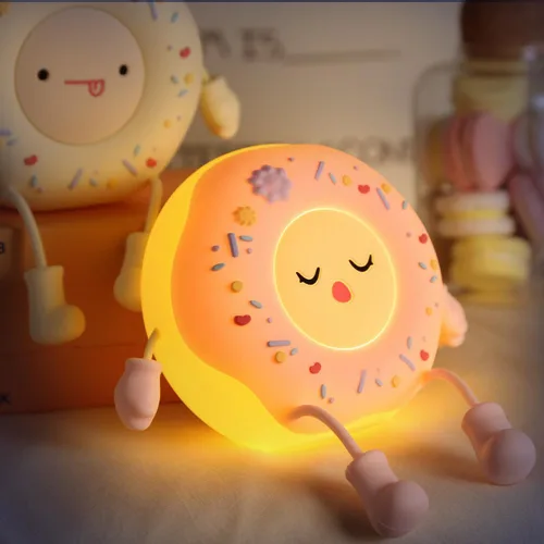 Vista 4 de Lámpara de dona - Regalo de luz nocturna LED de silicona para niños y niñas, luz nocturna linda recargable para decoración de habitación de niños